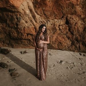 Copper Gold Sequin V Neck Sleeveless Maternity